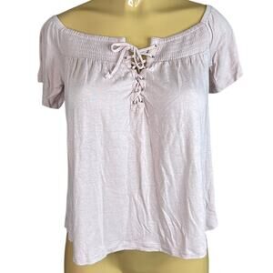 American Eagle Pale Pink Flutter Sleeve Smocked Top Size Small